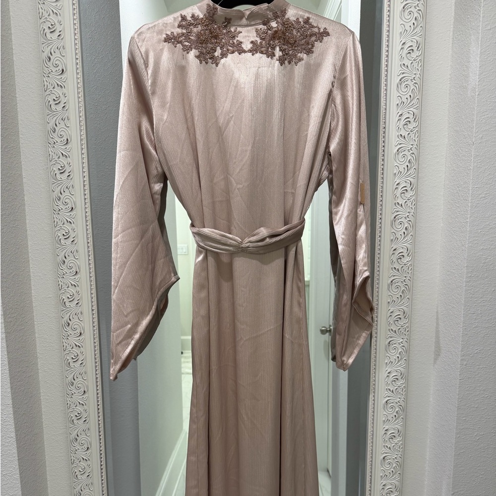 Blush Embroidered Maxi Dress with Tie Waist